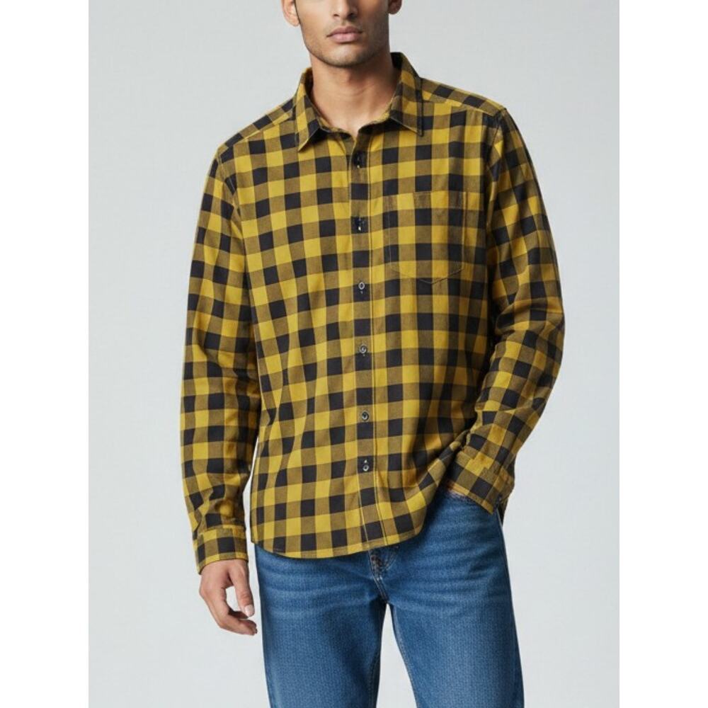 PATAGONIA Long Sleeve Fezzman Shirt Mens Size Medium Checkered Yellow Black